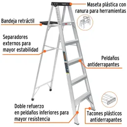 Escaleras Tijera 5 Peldaños con Bandeja T3 Max3m P5.4kg EAluminio, Truper 16743 Truper-Escaleras Tijera 5 Peldaños con Bandeja T