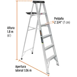 Escaleras Tijera 5 Peldaños con Bandeja T3 Max3m P5.4kg EAluminio, Truper 16743 Truper-Escaleras Tijera 5 Peldaños con Bandeja T