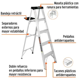 Escaleras Tijera 4 Peldaños con Bandeja T3 Max2.7m P4.8kg EAluminio, Truper 16742 Truper-Escaleras Tijera 4 Peldaños con Bandeja