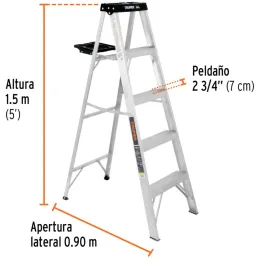 Escaleras Tijera 4 Peldaños con Bandeja T3 Max2.7m P4.8kg EAluminio, Truper 16742 Truper-Escaleras Tijera 4 Peldaños con Bandeja