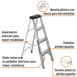 Escaleras de Tijera 3 Peldaños T3 Max2.4m P3.7kg EAluminio, Truper 16741 Truper-Escaleras de Tijera 3 Peldaños T3 Max2.4m P3.7kg
