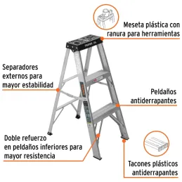 Escaleras de Tijera 2 Peldañoss T3 Max2.1m P3kg EAluminio, Truper 16740 Truper-Escalera Tipo Tijera 2 Peldaños, 91 kg Tipo III, 