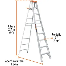 Escaleras Tijera 8 Peldaños con Bandeja T2 Max4m P9.5kg EAluminio, Truper 10338 Truper-Escaleras Tijera 8 Peldaños con Bandeja T