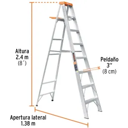 Escaleras Tijera 7 Peldaños con Bandeja T2 Max3.7m P8.3kg EAluminio, Truper 10337 Truper-Escaleras Tijera 7 Peldaños con Bandeja
