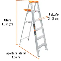 Escaleras Tijera 5 Peldaños con Bandeja T2 Max3m P5.7kg EAluminio, Truper 10335 Truper-Escaleras Tijera 5 Peldaños con Bandeja T