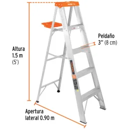 Escaleras Tijera 4 Peldaños con Bandeja T2 Max2.7m P5.1kg EAluminio, Truper 10264 Truper-Escaleras Tijera 4 Peldaños con Bandeja