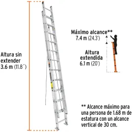 Escaleras Telescopicas 24 Peldaños T3 Max7m P14kg Aluminio, Truper 16028 Truper-Escaleras Telescopicas 24 Peldaños T3 Max7m P14k