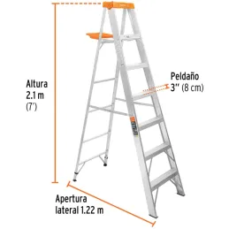 Escaleras Tijera 6 Peldaños con Bandeja T2 Max3.4m P7.4kg EAluminio, Truper 16744 Truper-Escaleras Tijera 6 Peldaños con Bandeja