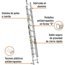 Escaleras Telescopicas 20 Peldaños T3 Max5.8m P11kg Aluminio, Truper 16027 Truper-Escaleras Telescopicas 20 Peldaños T3 Max5.8m 