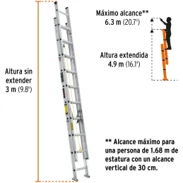 Escaleras Telescopicas 20 Peldaños T3 Max5.8m P11kg Aluminio, Truper 16027 Truper-Escaleras Telescopicas 20 Peldaños T3 Max5.8m 