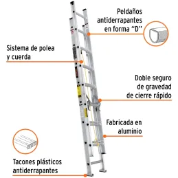Escaleras Telescopicas 16 Peldaños T3 Max4.6m P9kg Aluminio, Truper 16026 Truper-Escaleras Telescopicas 16 Peldaños T3 Max4.6m P