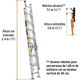 Escaleras Telescopicas 16 Peldaños T3 Max4.6m P9kg Aluminio, Truper 16026 Truper-Escaleras Telescopicas 16 Peldaños T3 Max4.6m P