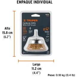 Cardas Copa 2 3/4" Grueso Z1/4" Truper 11572 Truper-Cardas Copa 2 3/4" Grueso Z1/4" Truper 11572 Fabricada en acero latonado (an