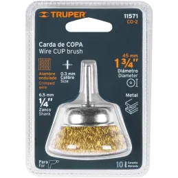 Cardas Copa 1 3/4" Grueso Z1/4" Truper 11571 Truper-Cardas Copa 1 3/4" Grueso Z1/4" Truper 11571 Fabricada en acero latonado (an