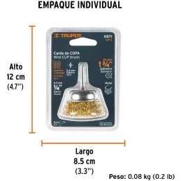 Cardas Copa 1 3/4" Grueso Z1/4" Truper 11571 Truper-Cardas Copa 1 3/4" Grueso Z1/4" Truper 11571 Fabricada en acero latonado (an