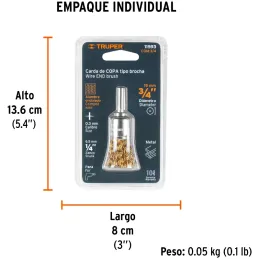 Cardas Copa 3/4" Grueso Z1/4" Truper 11593 Truper-Cardas Copa 3/4" Grueso Z1/4" Truper 11593 Fabricada en acero latonado (antich