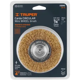 Cardas Circulares 4" Grueso Z1/4" Truper 11590 Truper-Cardas Circulares 4" Grueso Z1/4" Truper 11590 Fabricada en acero latonado