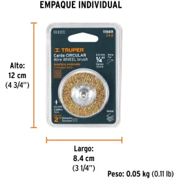 Cardas Circulares 2" Grueso Z1/4" Truper 11569 Truper-Cardas Circulares 2" Grueso Z1/4" Truper 11569 Fabricada en acero latonado