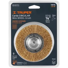 Cardas Circulares 4" Fino Z1/4" Truper 11576 Truper-Cardas Circulares 4" Fino Z1/4" Truper 11576 Fabricada en acero latonado (an