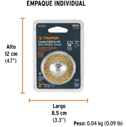 Cardas Circulares 2" Fino Z1/4" Truper 11574 Truper-Cardas Circulares 2" Fino Z1/4" Truper 11574 Fabricada en acero latonado (an
