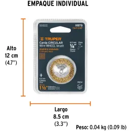 Cardas Circulares 1-1/2" Fino Z1/4" Truper 11573 Truper-Cardas Circulares 1-1/2" Fino Z1/4" Truper 11573 Fabricada en acero lato