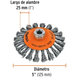 Cardas Conicas 5" Trenzado Truper 14191 Truper-Cardas Conicas 5" Trenzado Truper 14191 Fabricada en acero al carbono Acabado rug