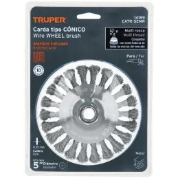 Cardas Conicas 5" Trenzado M14 Truper 14189 Truper-Cardas Conicas 5" Trenzado M14 Truper 14189 Fabricada en acero al carbono Aca