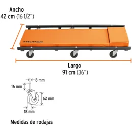 Cama de Taller 36", Cuerpo Acolchonado, Llantas TPE Giro 360 Grados, CATA-36 10098 Truper Truper-Cama de Taller 36", Cuerpo Acol
