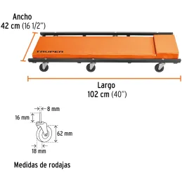 Cama de Taller 40", Cuerpo Acolchonado, Llantas TPE Giro 360 Grados, CATA-40 10097 Truper Truper-Cama de Taller 40", Cuerpo Acol