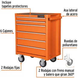 Gabinete Metalico Movil, 6 Cajones, en Lamina de Acero con Cerradura y Freno Manual, GAMO-6130 12067 Truper Truper-Gabinete Meta