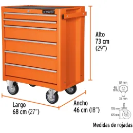 Gabinete Metalico Movil, 6 Cajones, en Lamina de Acero con Cerradura y Freno Manual, GAMO-6130 12067 Truper Truper-Gabinete Meta