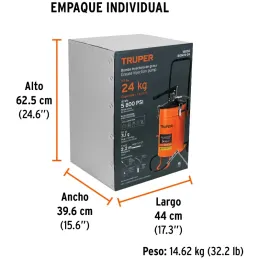 Bomba Inyectora de grasa 5800 PSI 24kg. Alta Presion, Flujo 3.1g Manguera 1/4" Cubeta 28x39cm, BOMIN-24 16850 Truper Truper-Bomb