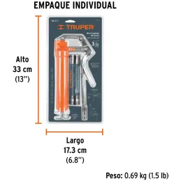 Mini Engrasadora 3oz 2100 lb/pulg2 con Cartucho, Extension Flexible y Rigida, GRAS-13 14911 Truper Truper-Mini Engrasadora 3oz 2