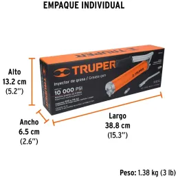 Engrasadora Industrial 14oz 6000 lb/pulg2 y Refacciones, Extension Flexible y Rigida, GRAS-15 14861 Truper Truper-Engrasadora In