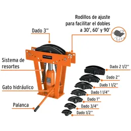 Doblador de Tubo Hidraulico 16 Toneladas, para Tubos de 1/2" a 3", DTH-16 12884 Truper Truper-Doblador de Tubo Hidraulico 16 Ton