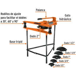 Doblador de Tubo Hidraulico Con TRIPIE, 12 Toneladas con Tripie, para Tubos de 1/2" a 2", DTH-12X 12882 Truper Truper-Doblador d