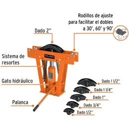 Doblador de Tubo Hidraulico 12 Toneladas, para Tubos de 1/2" a 2", DTH-12 12883 Truper Truper-Doblador de Tubo Hidraulico 12 Ton