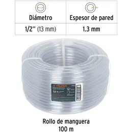 Mangueras de Nivel 1/2" x100m Truper 19863 Truper-Mangueras de Nivel 1/2" x100m Truper 19863 Fabricada en PVC flexible transpare