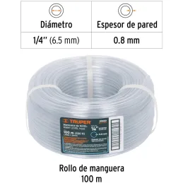 Mangueras de Nivel 1/4" x100m Truper 19860 Truper-Mangueras de Nivel 1/4" x100m Truper 19860 Fabricada en PVC flexible transpare