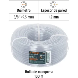Mangueras Industrial 3/8" x100m Truper 19867 Truper-Mangueras Industrial 3/8" x100m Truper 19867 Fabricada en PVC flexible trans