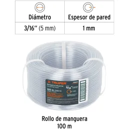 Mangueras Industrial 3/16" x100m Truper 19864 Truper-Mangueras Industrial 3/16" x100m Truper 19864 Fabricada en PVC flexible tra