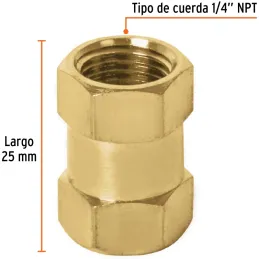 Acople Tipo FF Hembra a Hembra de Laton, Cuerda 1/4 NPT, COPLE 19025 Truper Truper-Acople Tipo FF Hembra a Hembra de Laton, Cuer