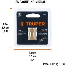 Acople Tipo FF Hembra a Hembra de Laton, Cuerda 1/4 NPT, COPLE 19025 Truper Truper-Acople Tipo FF Hembra a Hembra de Laton, Cuer