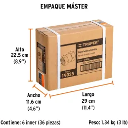 Acople Tipo FF Hembra a Hembra de Laton, Cuerda 1/4 NPT, COPLE 19025 Truper Truper-Acople Tipo FF Hembra a Hembra de Laton, Cuer