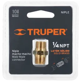 Niple Tipo mm de Laton, Cuerda 1/4 NPT, NIPLE 19024 Truper Truper-Niple Tipo mm de Laton, Cuerda 1/4 NPT, NIPLE 19024 Truper Fab
