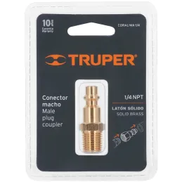 Conector Rapido de Laton Macho, Cuerda 1/4 NPT, CORAL-MA-1/4 19083 Truper Truper-Conector Rapido de Laton Macho, Cuerda 1/4 NPT,