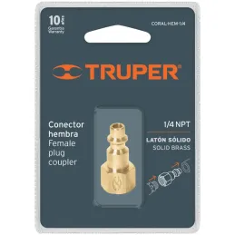 Conector Rapido de Laton Hembra, Cuerda 1/4 NPT, CORAL-HEM-1/4 19082 Truper Truper-Conector Rapido de Laton Hembra, Cuerda 1/4 N