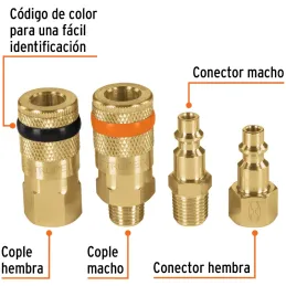 Juego de Acoples y Conectores de Laton 4 Piezas, Conexion Rapida, 1/4 NPT, CORAL-4 19080 Truper Truper-Juego de Acoples y Conect