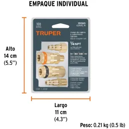 Juego de Acoples y Conectores de Laton 4 Piezas, Conexion Rapida, 1/4 NPT, CORAL-4 19080 Truper Truper-Juego de Acoples y Conect