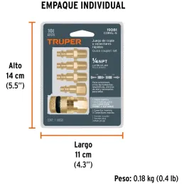 Juego de Acople F y Conectores de Laton 5 Piezas, Conexion Rapida, 1/4 NPT, CORAL-5 19081 Truper Truper-Juego de Acople F y Cone